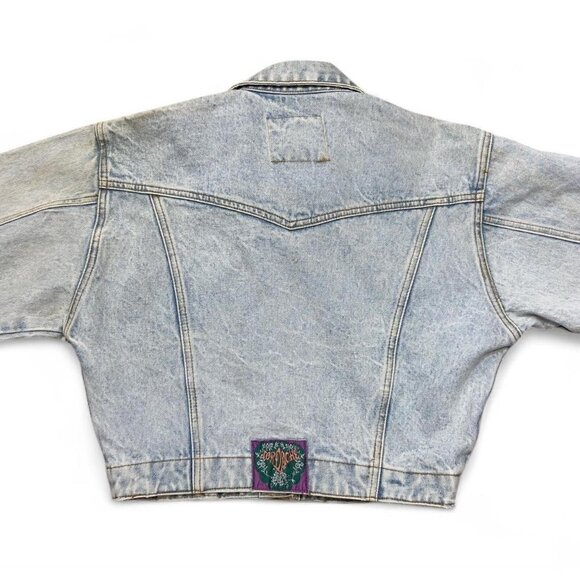 Vintage Jordache Women’s Large Cropped Denim Jacket Acid Wash Y2K Lace - Picture 4 of 6